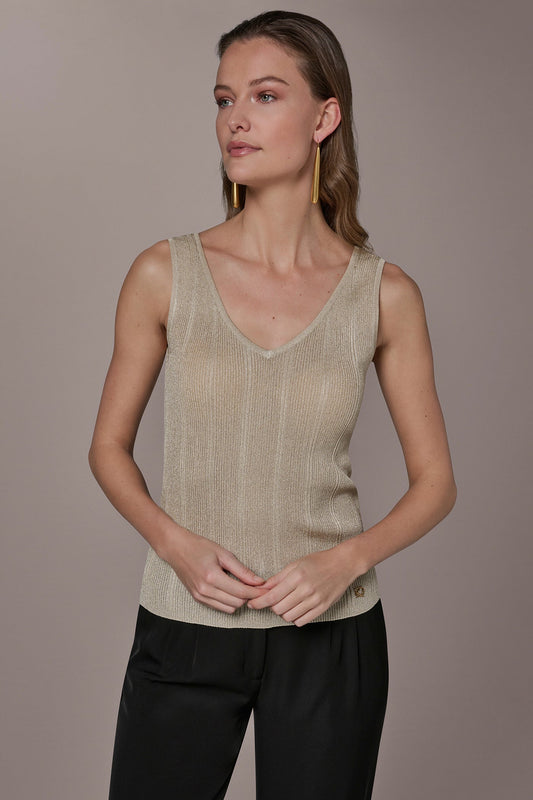 METALLIC RIBBED SWEATER TANK - Light Gold