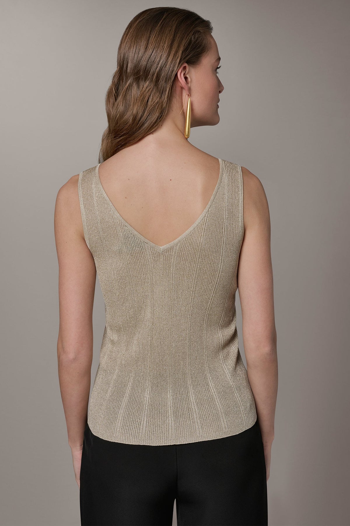 METALLIC RIBBED SWEATER TANK - Light Gold