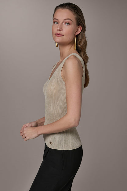 METALLIC RIBBED SWEATER TANK - Light Gold