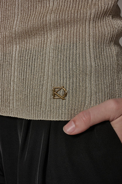METALLIC RIBBED SWEATER TANK - Light Gold