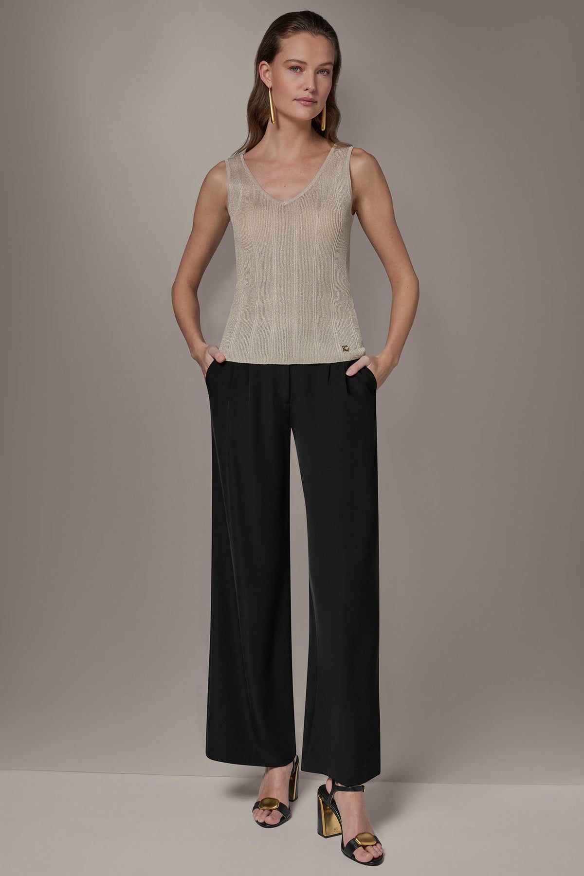 METALLIC RIBBED SWEATER TANK - Light Gold