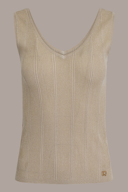 METALLIC RIBBED SWEATER TANK - Light Gold