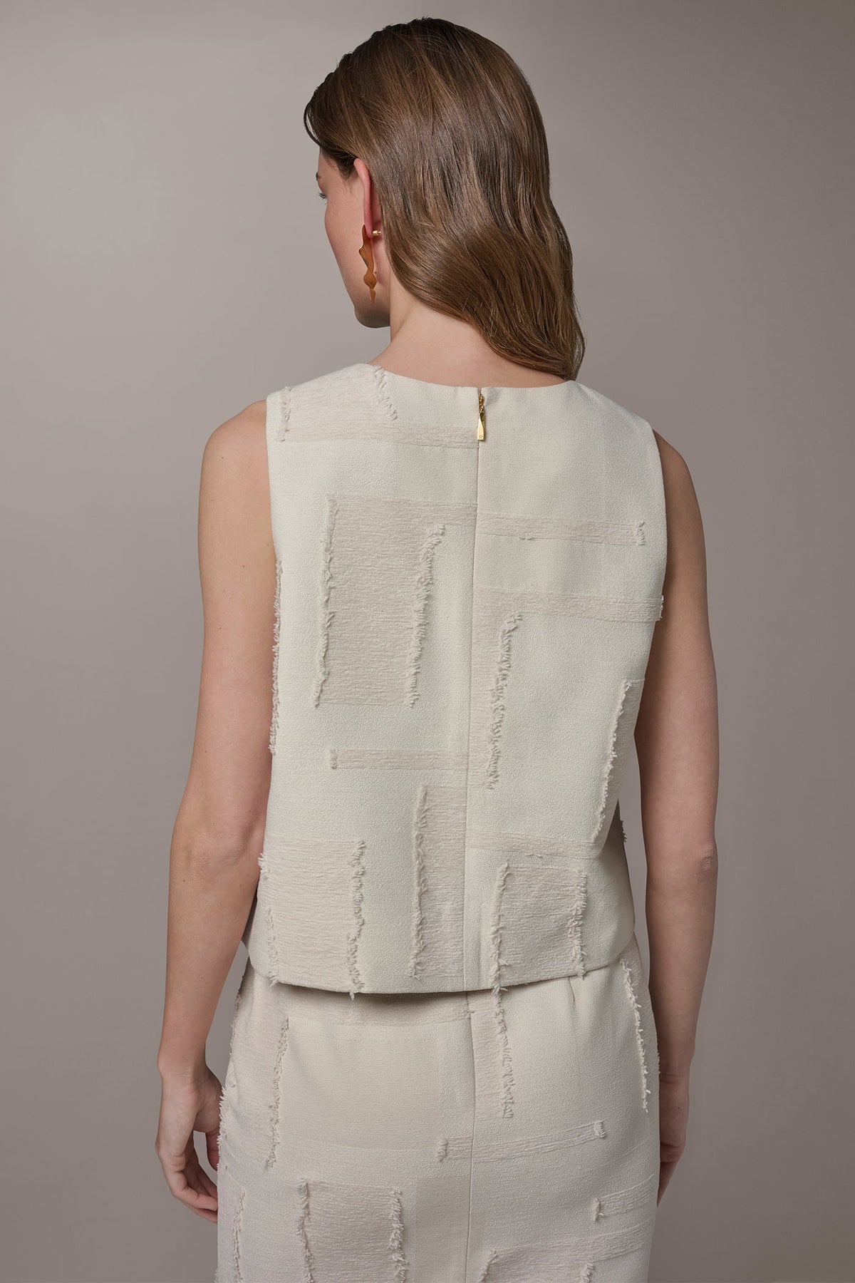 JACQUARD CROPPED BLOUSE - Natural