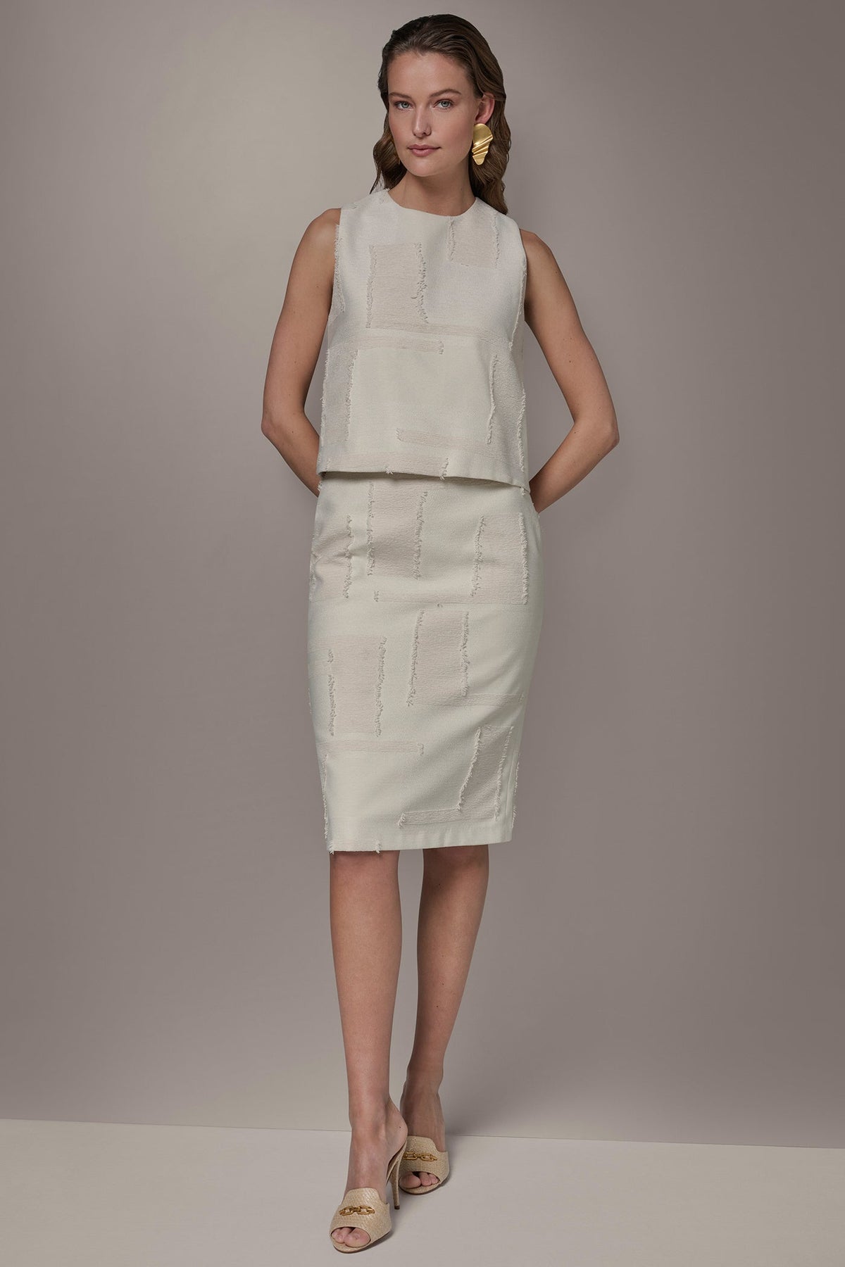 JACQUARD CROPPED BLOUSE - Natural
