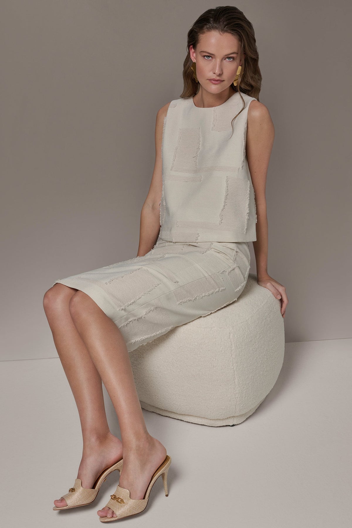 JACQUARD CROPPED BLOUSE - Natural