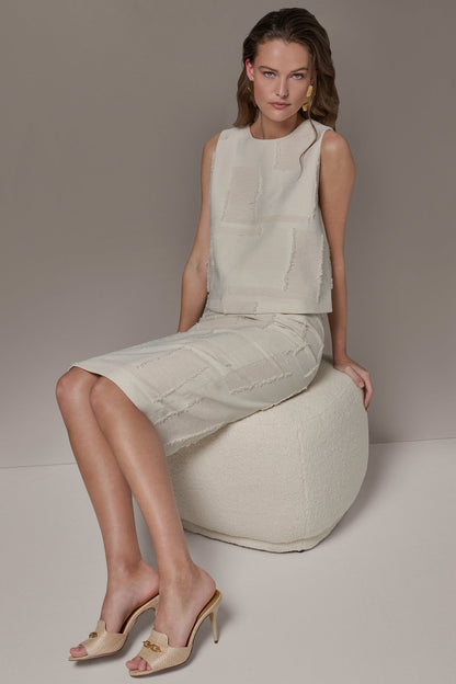 JACQUARD CROPPED BLOUSE - Natural