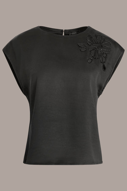 FLORAL-EMBROIDERED BLOUSE - Black