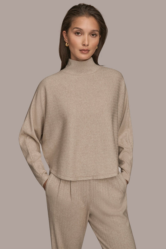 MOCK-NECK TOP - LIGHT FAWN HEATHER