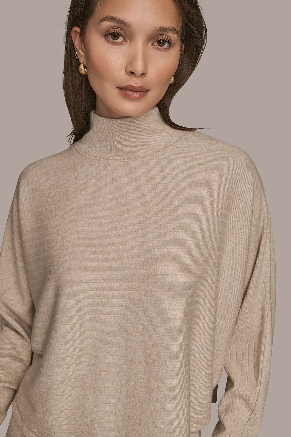 MOCK-NECK TOP - LIGHT FAWN HEATHER