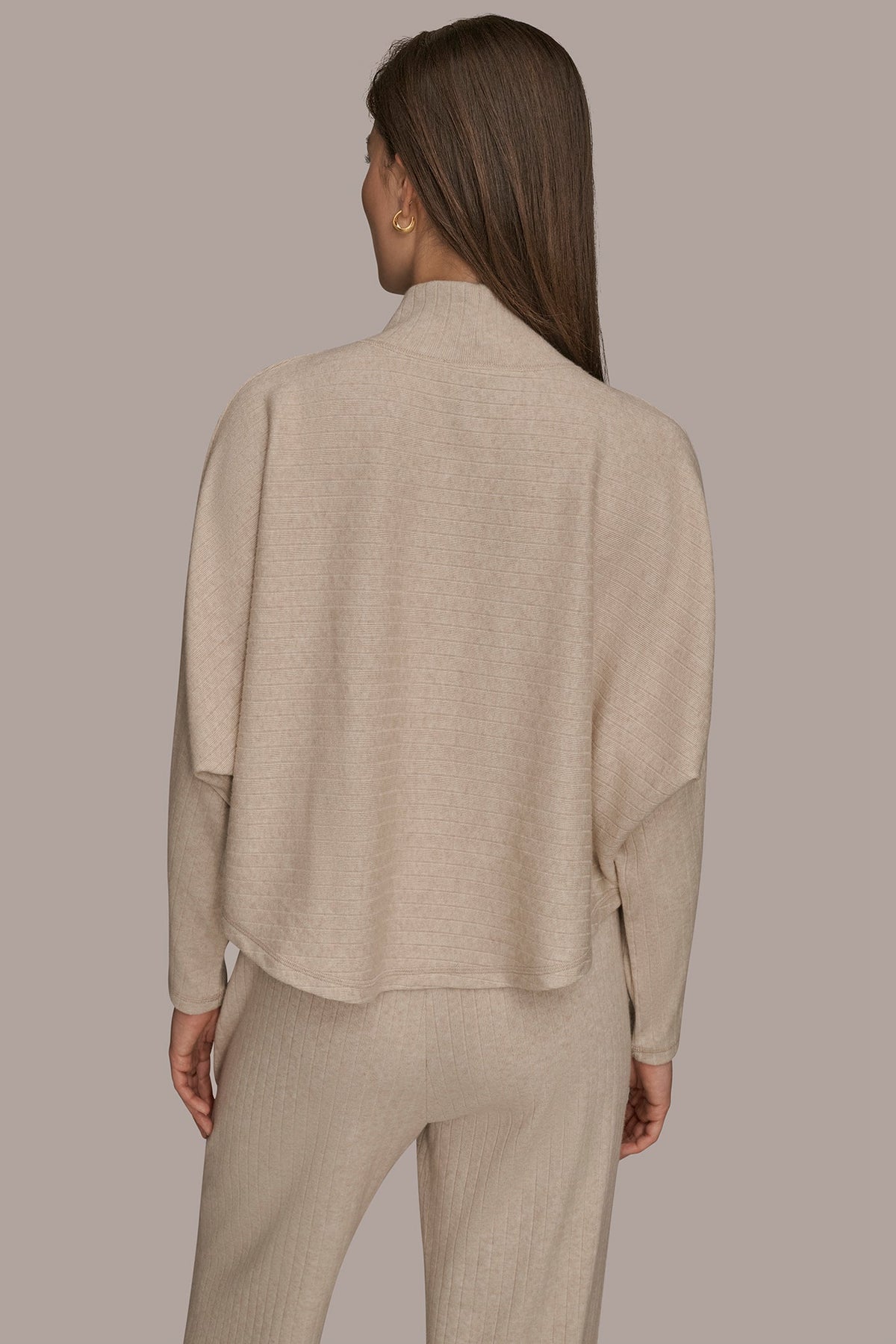 MOCK-NECK TOP - LIGHT FAWN HEATHER