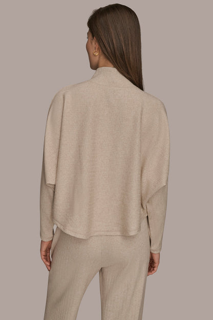 MOCK-NECK TOP - LIGHT FAWN HEATHER