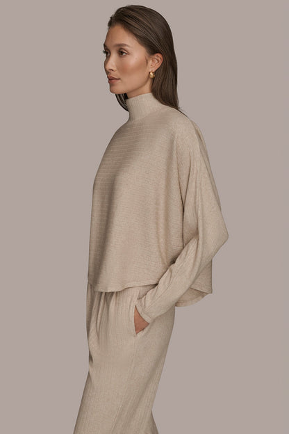 MOCK-NECK TOP - LIGHT FAWN HEATHER