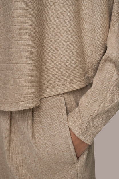 MOCK-NECK TOP - LIGHT FAWN HEATHER
