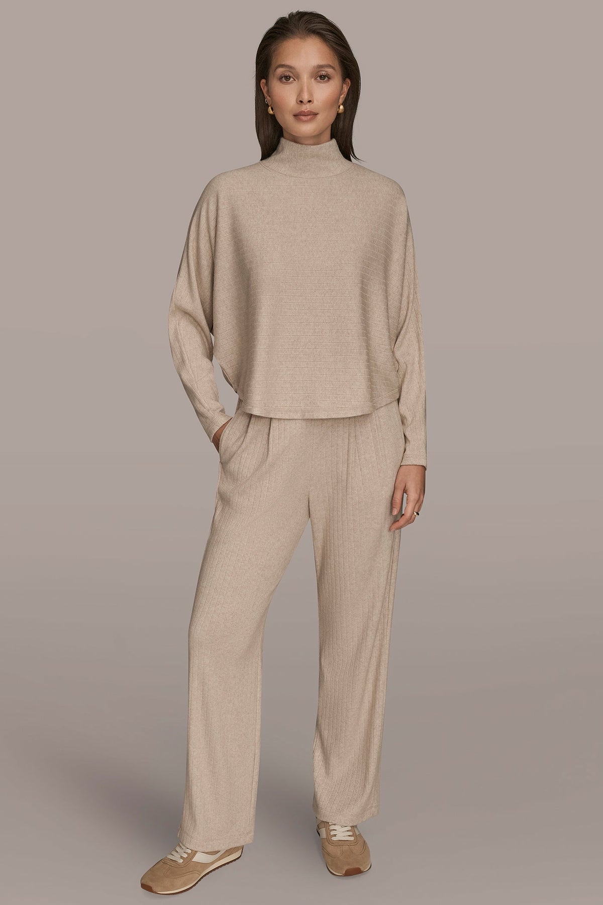 MOCK-NECK TOP - LIGHT FAWN HEATHER