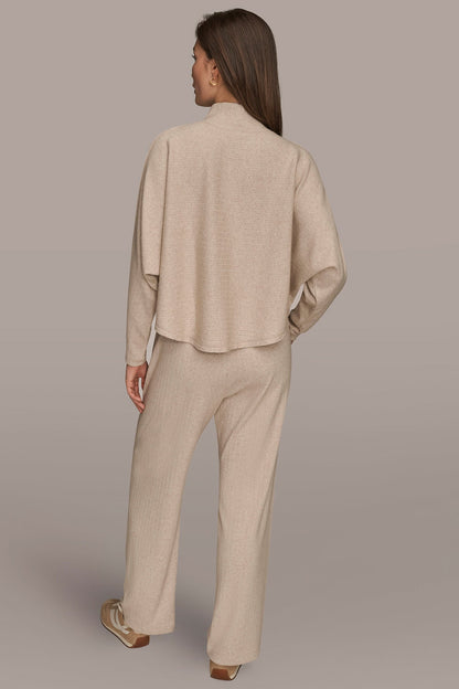 MOCK-NECK TOP - LIGHT FAWN HEATHER
